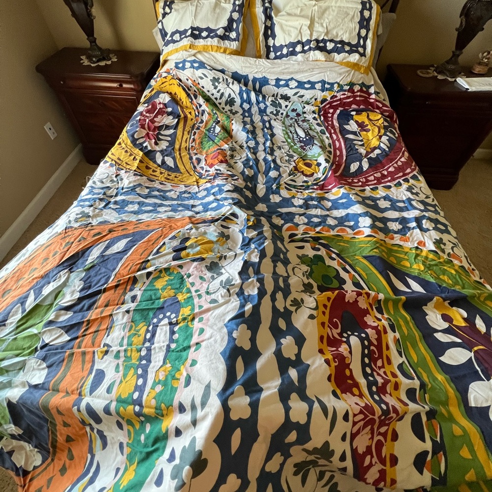Anthropologie Colorful Paisley Full Duvet & 2 euro shams